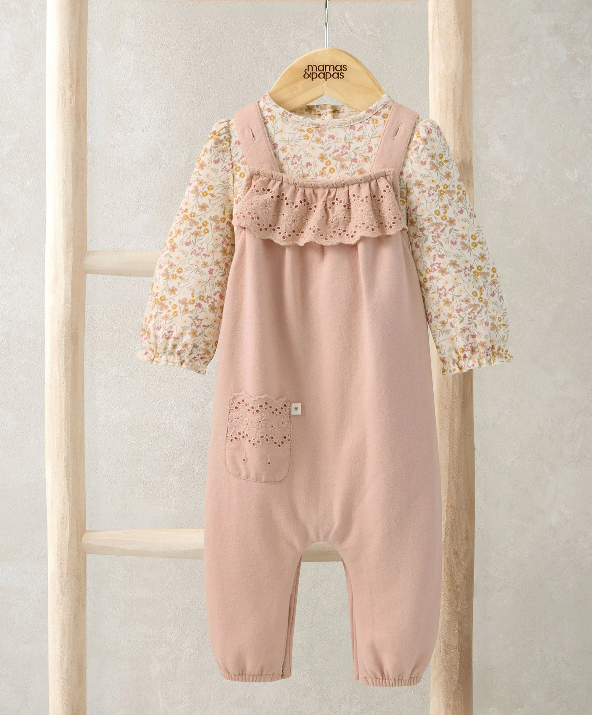 Broderie Dungarees and Bodysuit Outfit Set