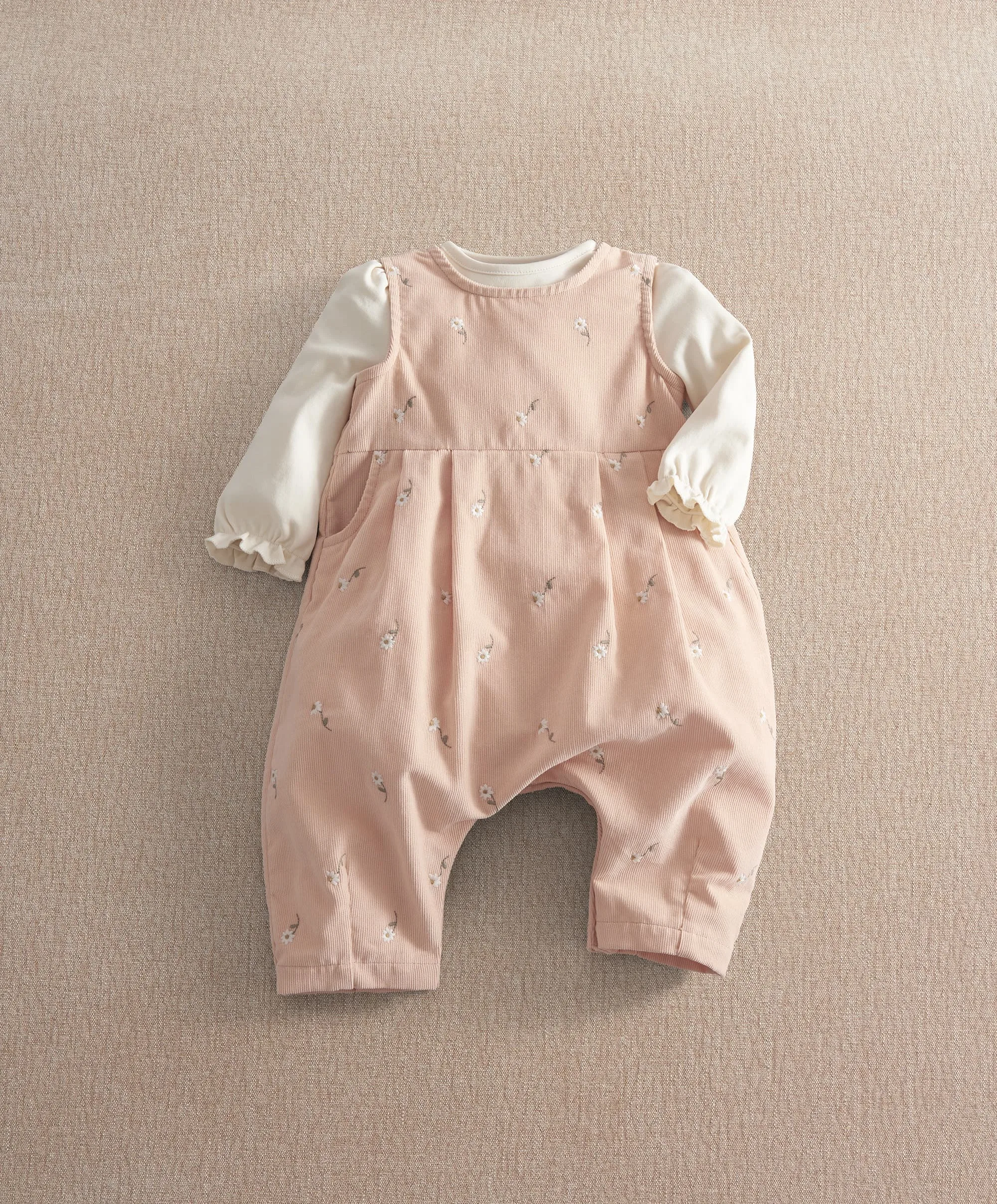Corduroy Embroidered Romper Set