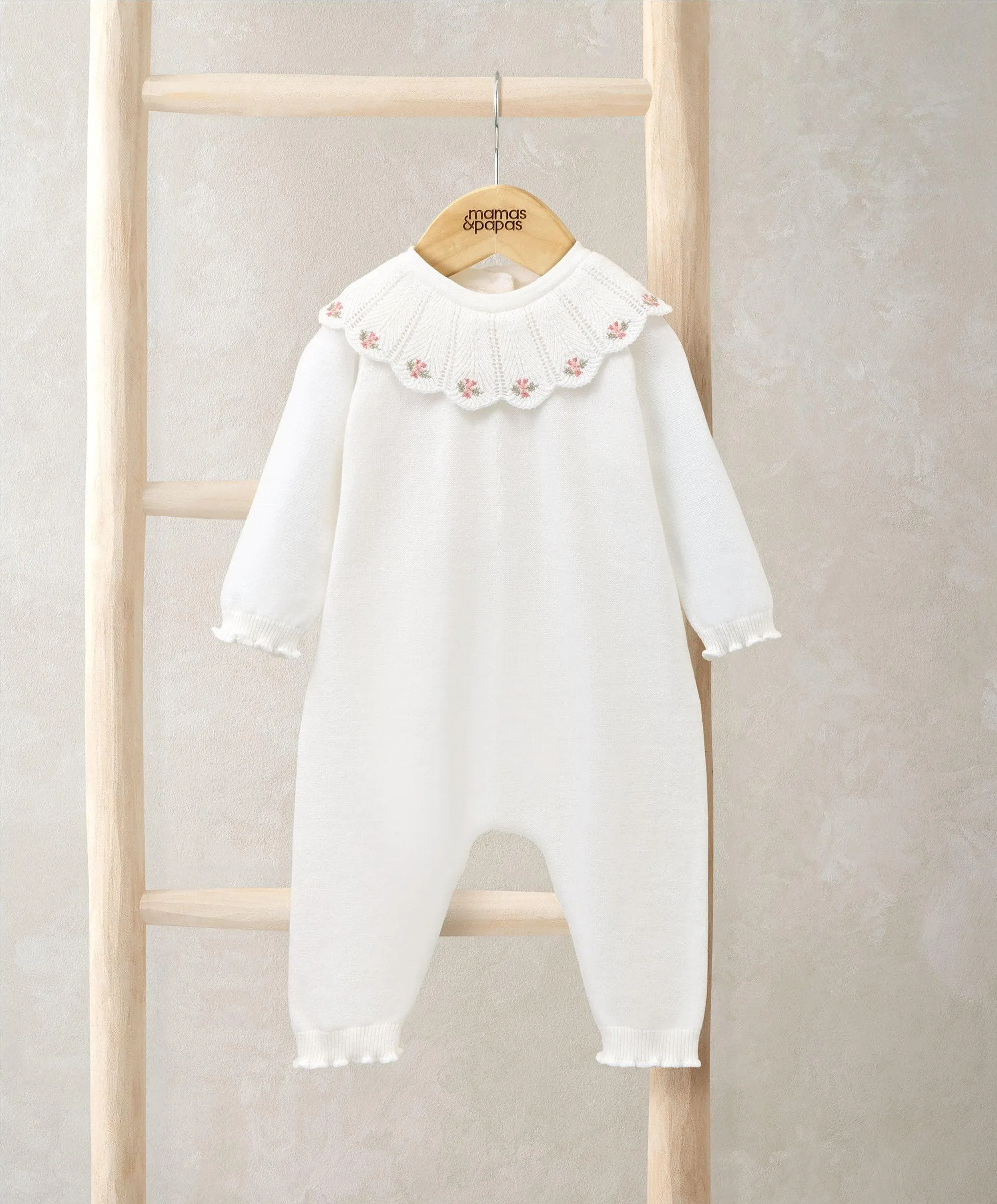 Embroidered Scallop Collar Romper with Frill Trim