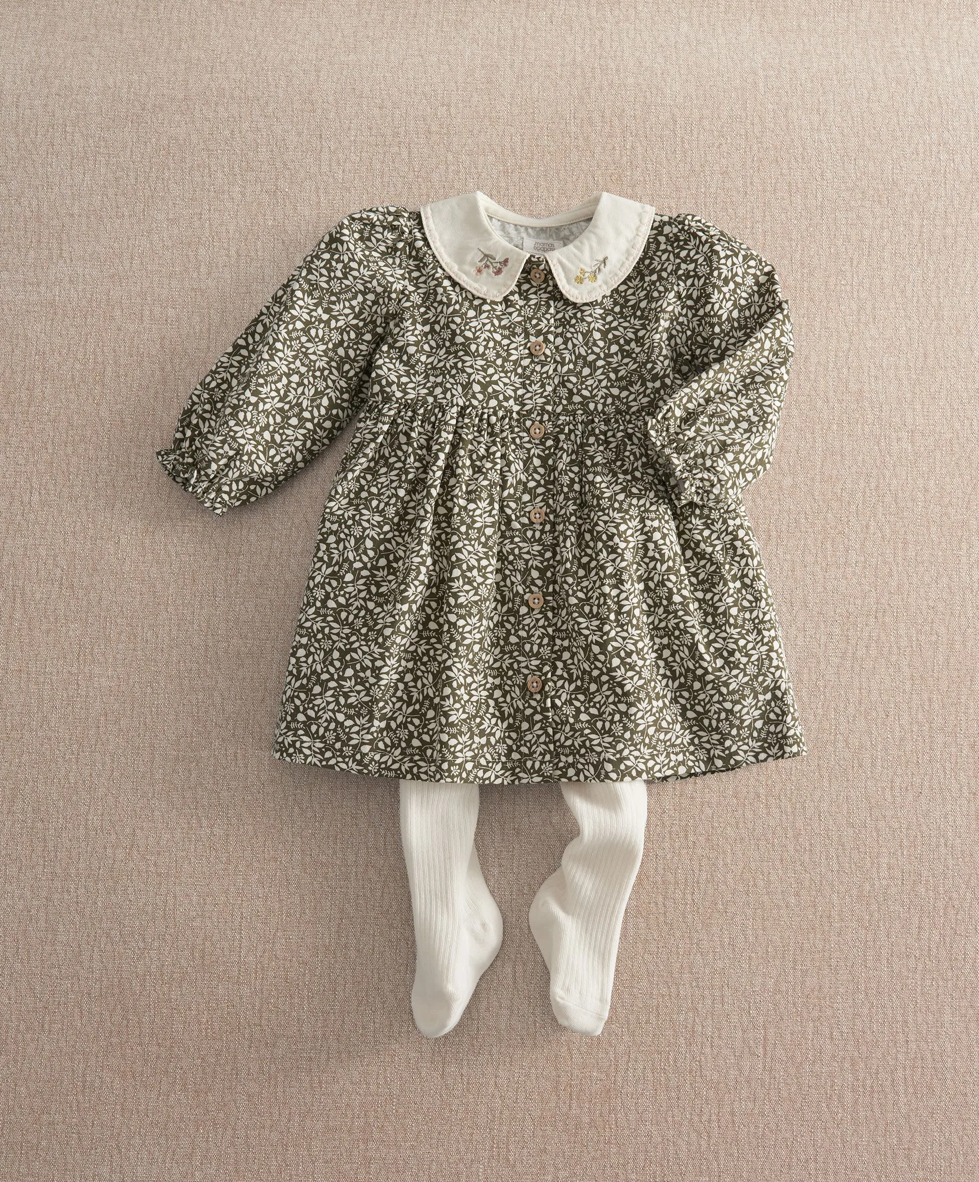 Leaf Print Dress & Tights Set
