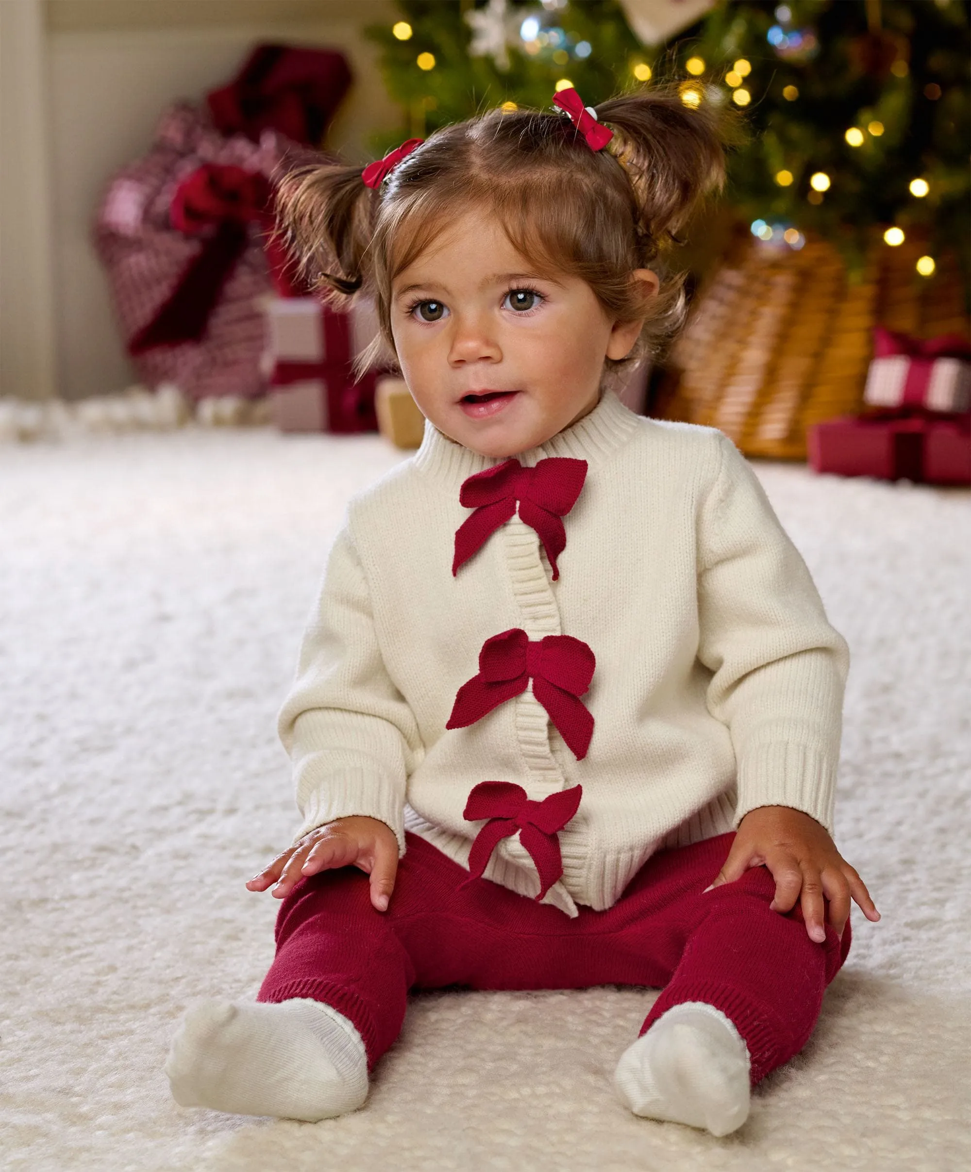 Red Bow Knitted Cardigan & Leggings Set