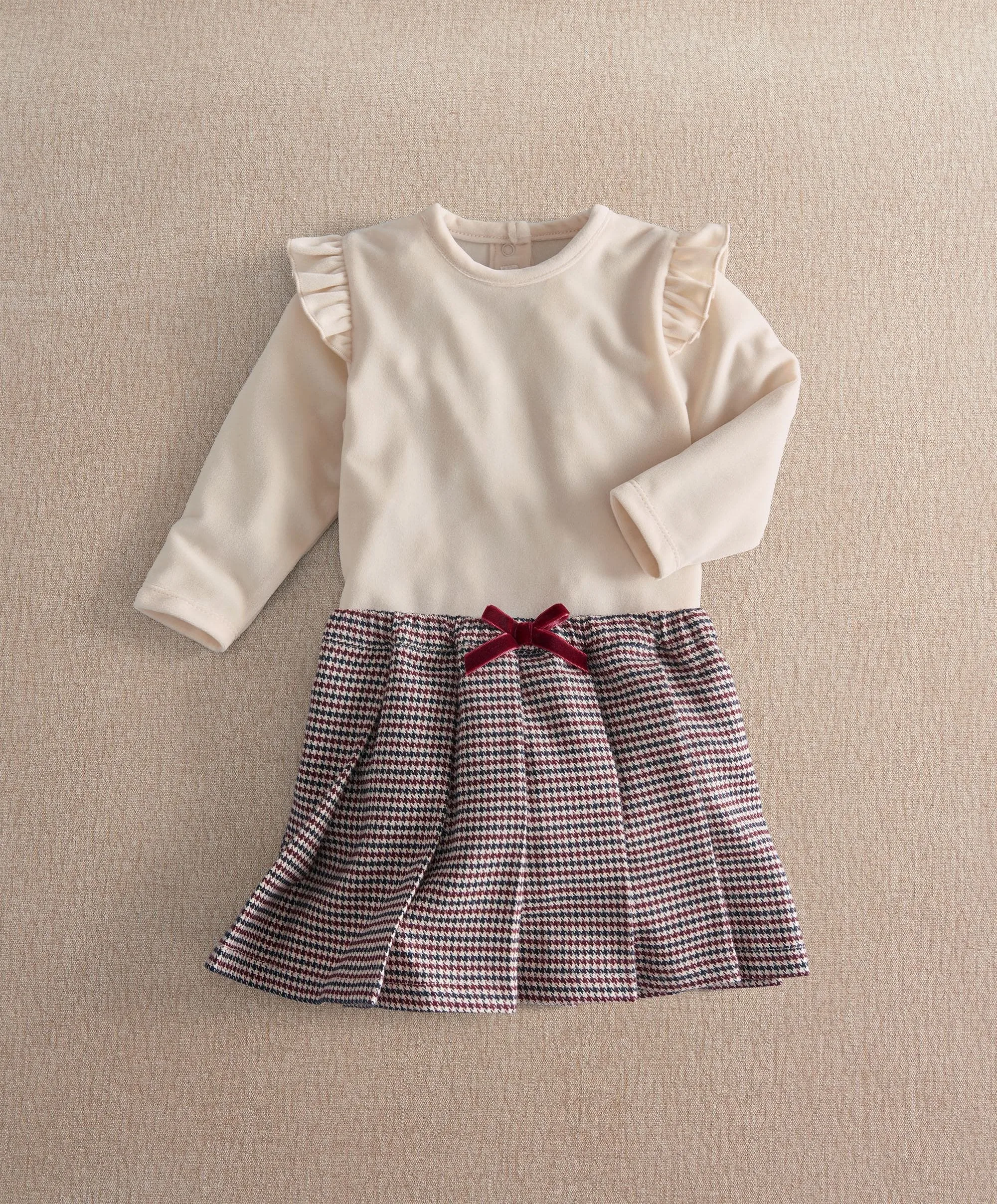 Frill Bodysuit & Houndstooth Skirt Set