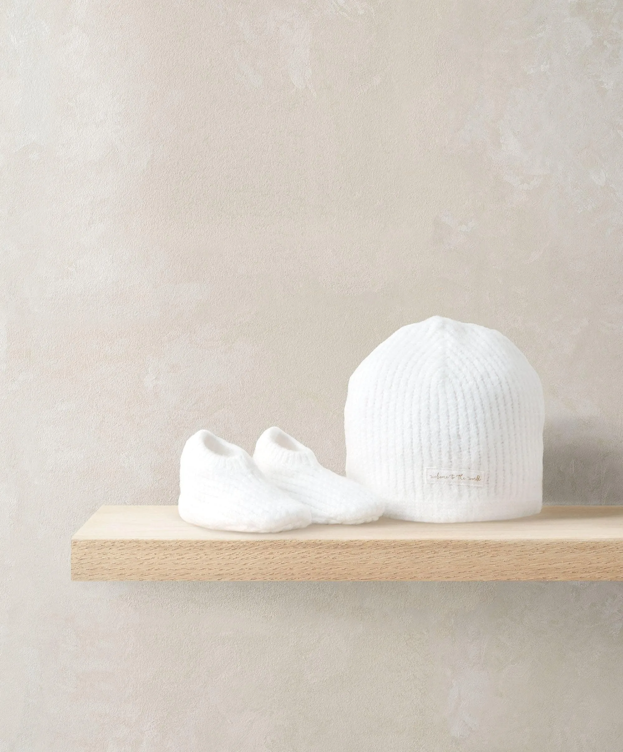 Waffle Knit Hat & Booties Set - White