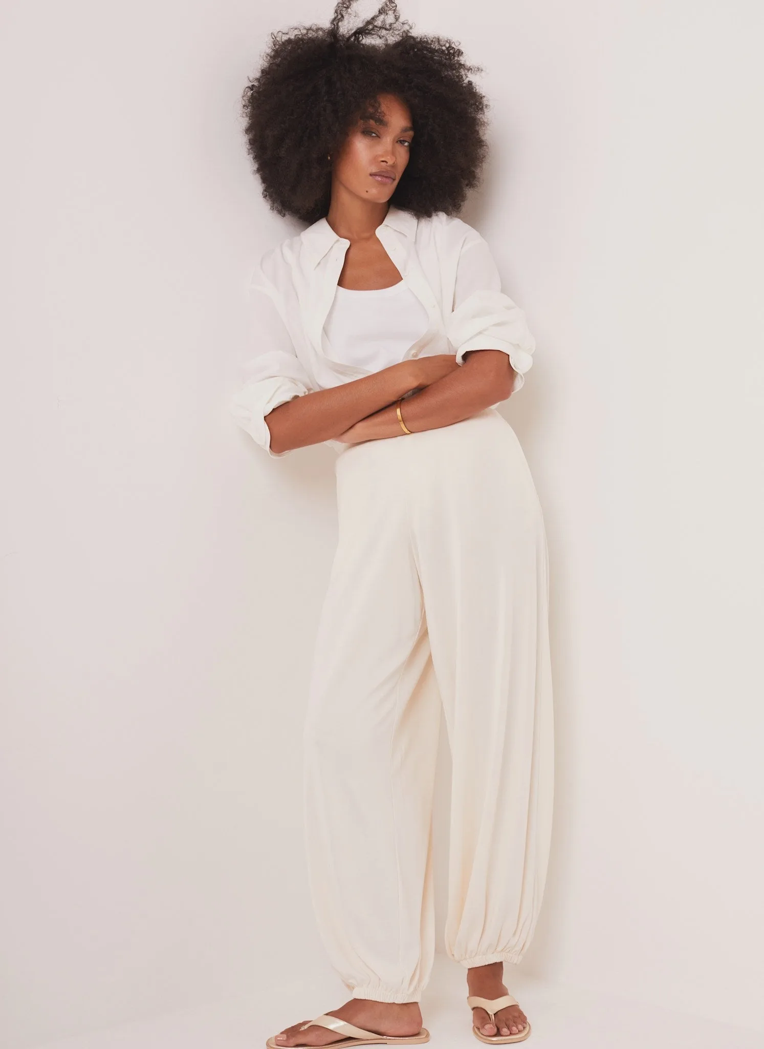Cream Jersey Balloon Trousers