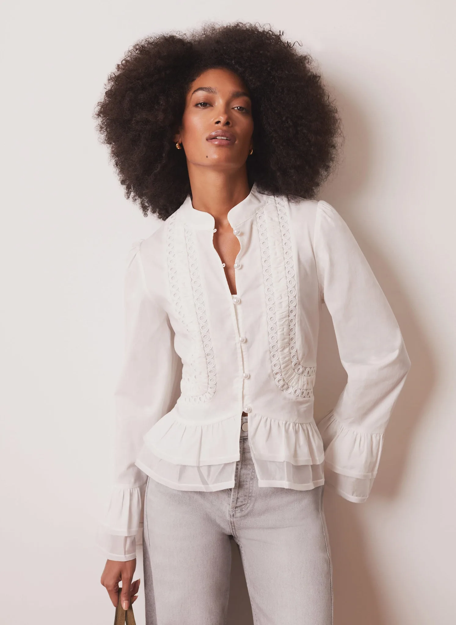 Cream Lace Ruffle Blouse