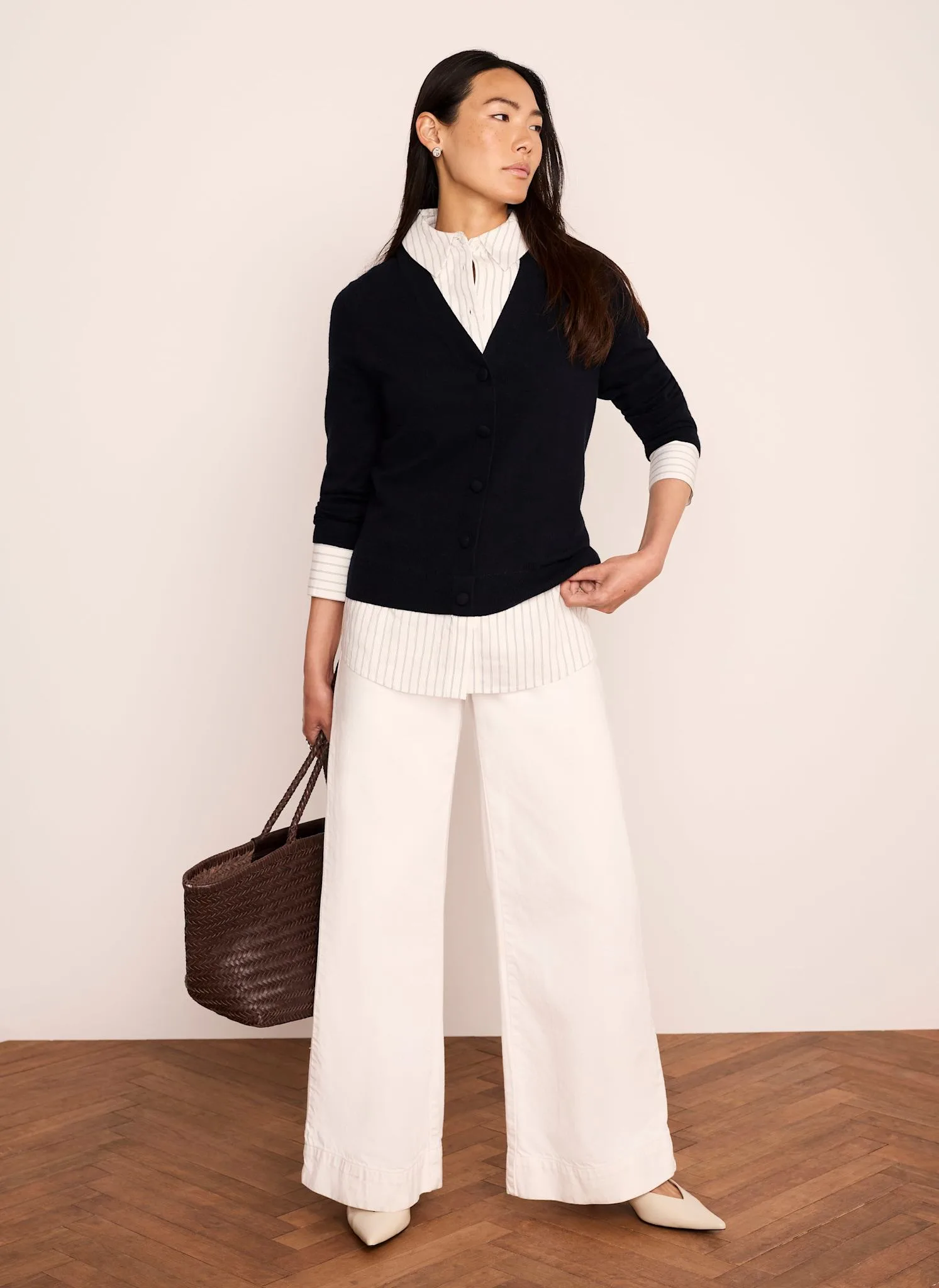 Navy Cotton Blend Shirt Trim Knit