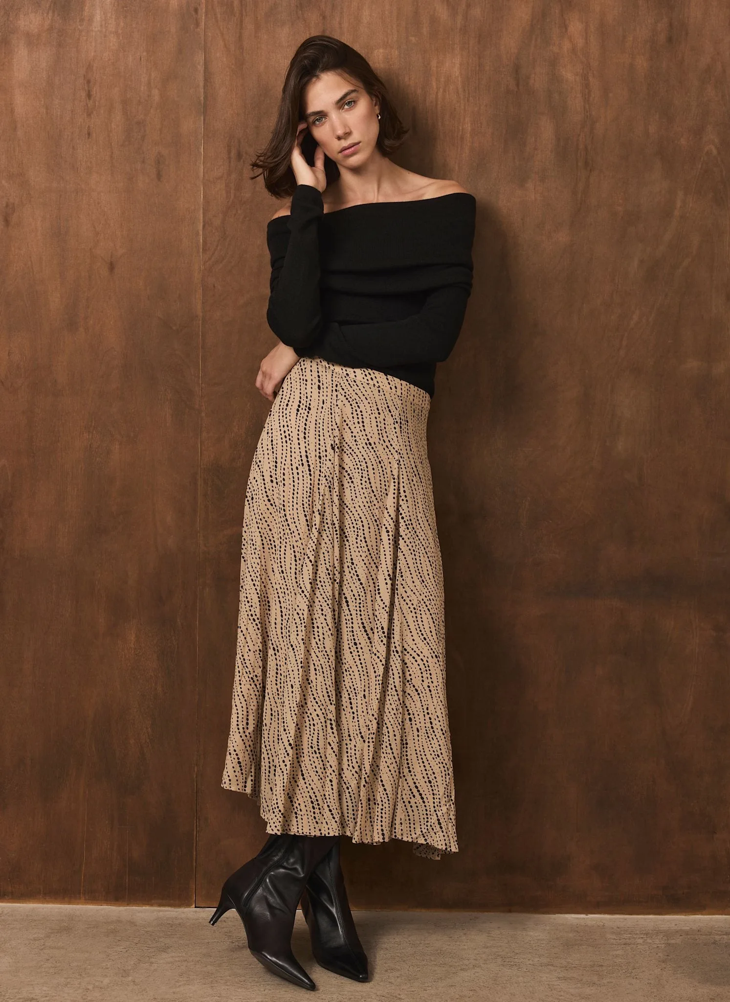 Neutral Spot Print Maxi Skirt