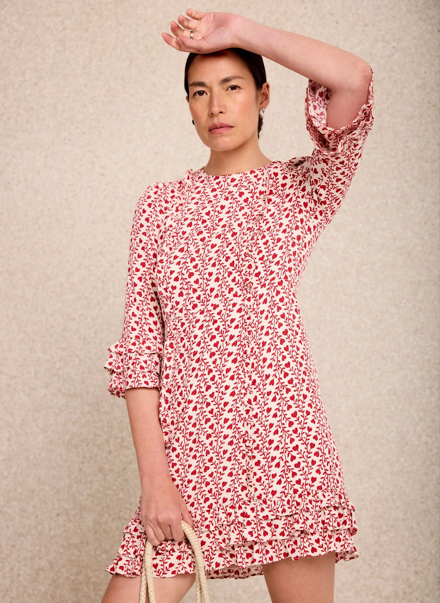 Red Print Ruffle Mini Dress