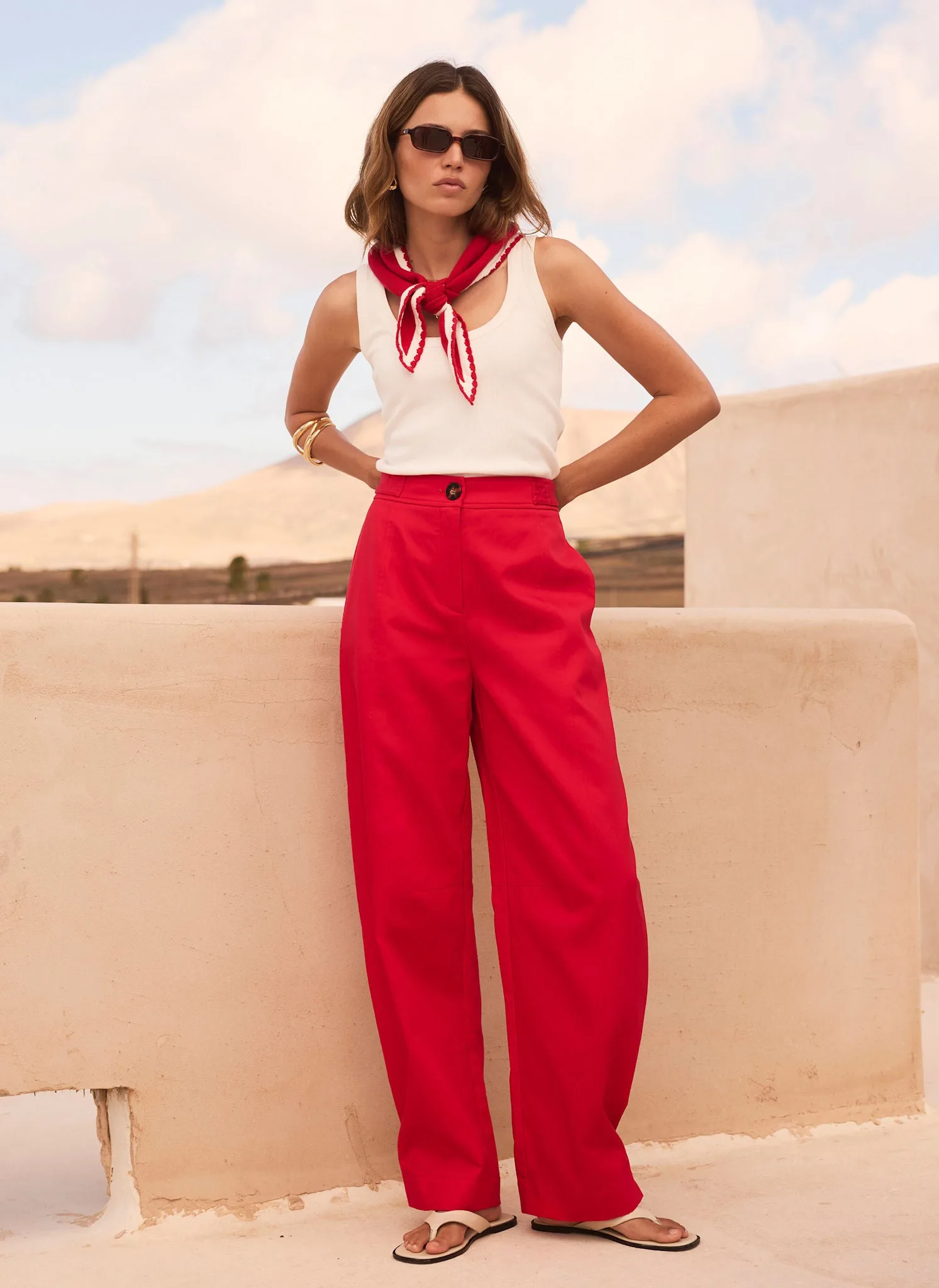 Red Straight Leg Utility Trousers