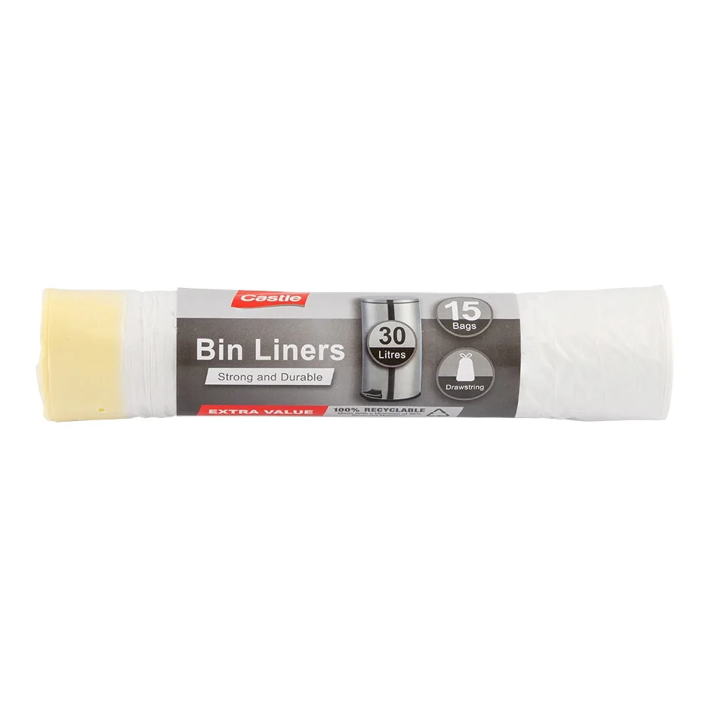 Bin Liners with Draw String 30 Litres x 15 Pack