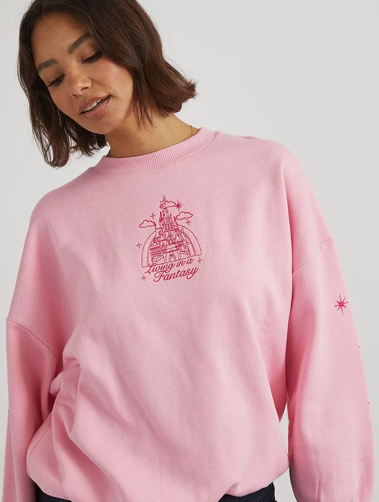 Disney Embroidered Castle Sweatshirt in Pink